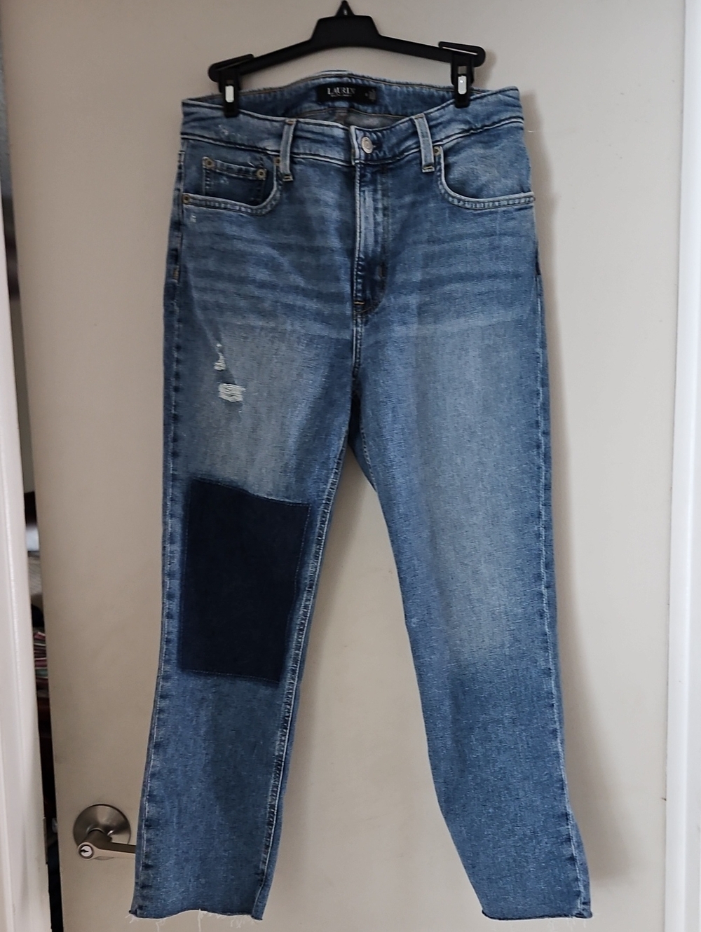 Lauren Ralph Lauren Two-Tone Light Blue Cropped Jeans with Dark Patch